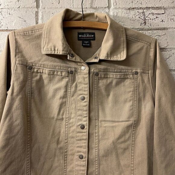 NEW Woolrich Women’s Small Beige Button Denim Trucker Jean Jacket Small - Picture 1 of 11